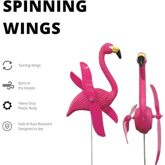 12 Pcs Twirling Wings Pink Flamingo Small - Yard Ornament with Metal Stakes - Picture 7 of 7